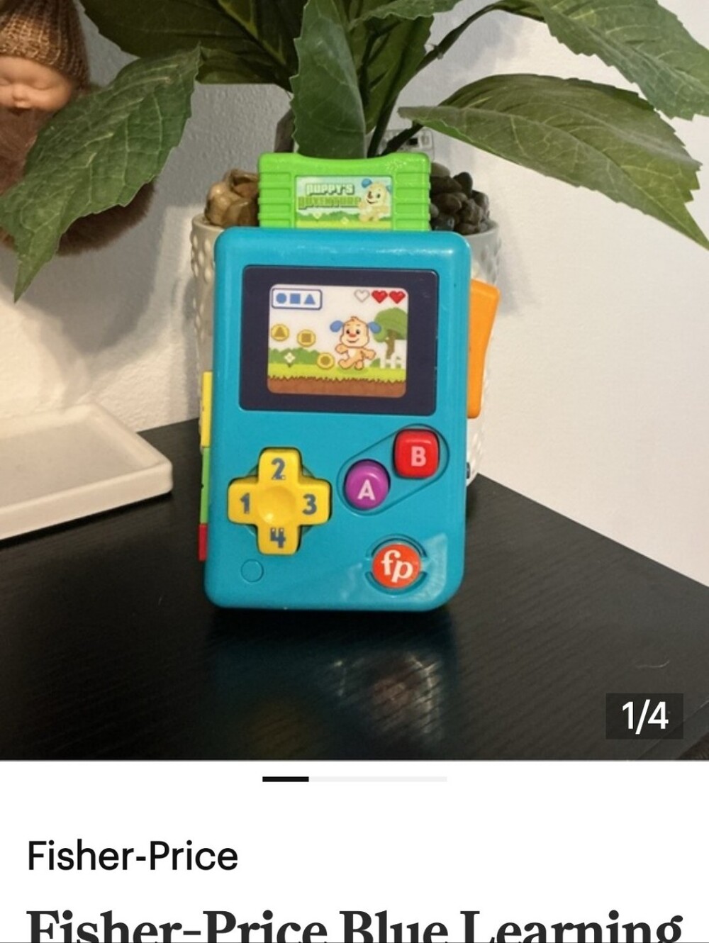 Fisher-Price Teal Handheld Learning Game with Yellow, Red, Purple Buttons